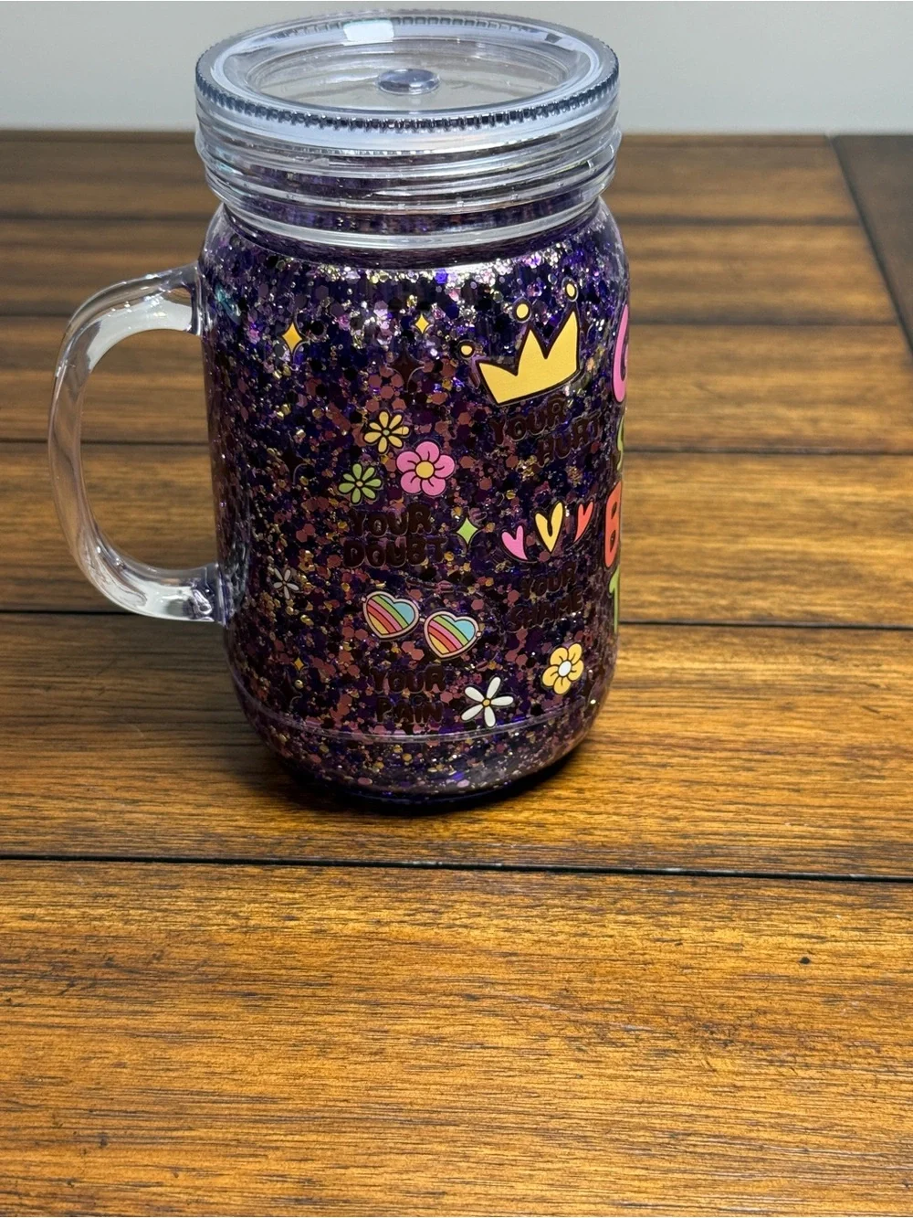 Faith-Themed Purple Glitter Mason Jar - Inspirational Tumbler